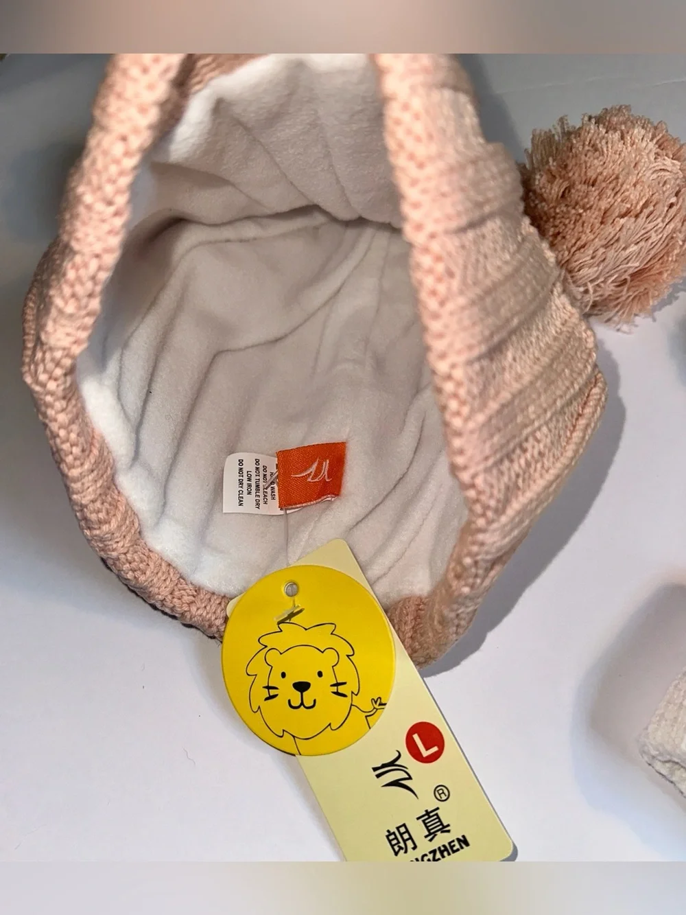 Double Pom Ribbed Knit Beanie for Kids - Pink & Cream